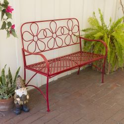 Alpine Corporation 45"L Indoor/Outdoor 2-Person Metal Garden Bench with Daisy Backrest, Red