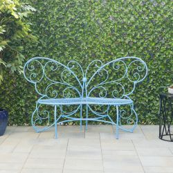 Alpine Corporation 62"L Indoor/Outdoor 2 Person Metal Butterfly Shaped Garden Bench, Blue