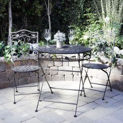 Alpine Corporation Indoor/Outdoor 3-Piece Garden Bistro Set Folding Table and Chairs Patio Seating with Leaf Design