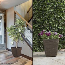 Alpine Corporation Indoor/Outdoor Stone-look Squared Planter, Small, Brown (Set of 2)