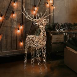 Alpine Corporation 35"H Outdoor Rattan Holiday Reindeer Lawn Decoration with White Halogen Lights