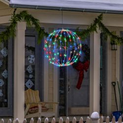 Alpine Corporation 16"H Indoor/Outdoor Foldable Metal Hanging Ornament with Multi-Colored LED Lights