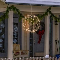 Alpine Corporation 16"H Indoor/Outdoor Foldable Metal Hanging Ornament with Warm White LED Lights