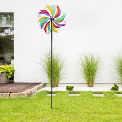 Alpine Corporation Metal Jewel-Toned Double Layer Wind Spinner Garden Stake, 96"/244cm