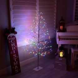 Alpine Corporation 60"H Indoor/Outdoor Artificial Christmas Tree with Multi-Colored LED Lights, Silver