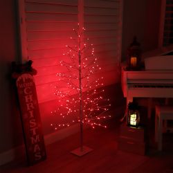 Alpine Corporation 60"H Indoor/Outdoor Artificial Christmas Tree with Red LED Lights, Silver