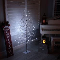 Alpine Corporation 60"H Indoor/Outdoor Artificial Christmas Tree with Cool White LED Lights, Silver