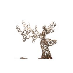 Alpine Corporation 22"L Rattan Standing Reindeer with Bow and LED Lights