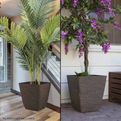 Alpine Corporation Indoor/Outdoor Stone-look Squared Planter, Large, Brown (Set of 2)