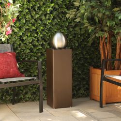 Alpine Corporation 37"H Indoor/Outdoor Metal Orb Fountain with River Rock Stones, Brown/Silver