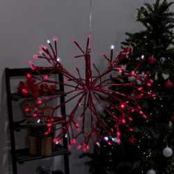 Alpine Corporation 16" Indoor Holiday 3D Snowflake Hanging Ornament with LED Lights, Red