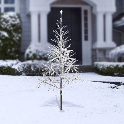 Alpine Corporation 53"H Indoor/Outdoor Artificial Christmas Tree with White LED Lights, Silver