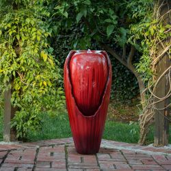 Alpine Corporation Alpine Corporation 33" Tall Water Jar Fountain with LED Light, Red