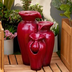 Alpine Corporation 21"H Outdoor 3-Tier Jar Fountain, Red