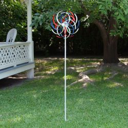 Solar Patriotic Dual Kinetic Windmill Garden Stake