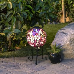 Solar Mosaic Pink Gazing Globe with Stand