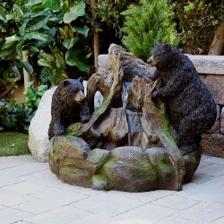 Alpine Corporation 24" Tall Outdoor 2 Bears Climbing on Rainforest Water Fountain with LED Lights