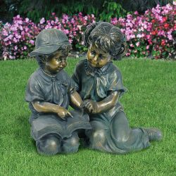 Alpine Corporation 2-Piece Indoor/Outdoor Girl and Boy Reading Statue Set Yard Art Decoration