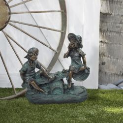 Alpine Corporation 14" Tall Indoor/Outdoor Girl and Boy Playing on Teeter Totter Statue Yard Art Decoration