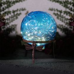 Pearlized Blue Glass LED Gazing Globe with Stand