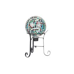 Alpine Corporation 10"L 8" Mosaic Gazing Globe with Scroll Pattern and Metal Stand