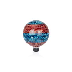 Alpine Corporation 13"L 10" Orange and Turquoise Striped Mosaic Gazing Globe