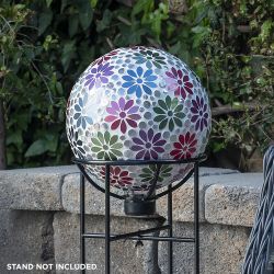 Mosaic Gazing Globe with Colorful Daisy Design