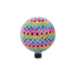 Alpine Corporation 12"L Multicolor Glass Gazing Globe with Mosaic Teardrop Design