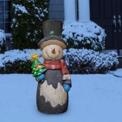 Alpine Corporation 48"H Outdoor Solar Snowman Statue Holiday Decoration with Color Changing LED Lights