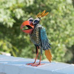 Quirky Metal Wide-Eyed Yellow Chest Bird Décor