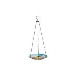 Alpine Corporation 17"L 10" Glass Hanging Bird Feeder w/ Flowers and Bee