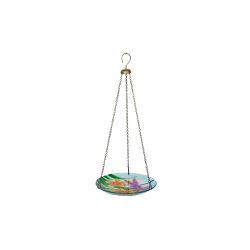 Alpine Corporation 17"L 10" Glass Hanging Bird Feeder w/ Flowers & Dragonfly