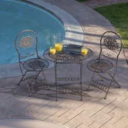 Alpine Corporation Indoor/Outdoor 3-Piece Oval Bistro Set Folding Table and Chairs Patio Seating, Bronze