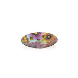 Alpine Corporation 20"L 18" Glass Birdbath with Colorful Flowers Paint Finish