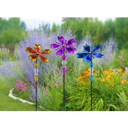 Flower & Gem Wind Spinner Garden Stake - Asstd Display of 9