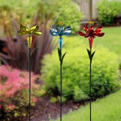 Spinning Glass & Metallic Flower Garden Stake