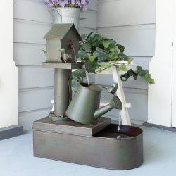 Alpine Corporation 24" Tall Indoor/Outdoor Birdhouse and Watering Can Floor Water Fountain