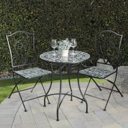 Alpine Corporation Indoor/Outdoor Marbled Glass Mosaic 3-Piece Bistro Set Folding Table and Chairs Patio Seating