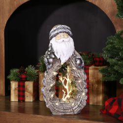 Alpine Corporation Santa Statue with Carved Wood Look and LED Lights