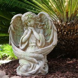 Alpine Corporation 19" Tall Old World Guardian Angel Outdoor Garden Statue