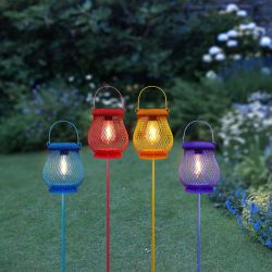 Solar Colorful Mesh Lantern Stake - Asst Display of 16