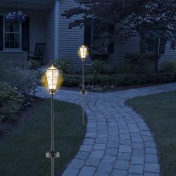 Alpine Corporation 34" Tall Outdoor Solar Powered Edison Bulb Garden LED Stake - Set of 2