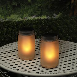 Alpine Corporation Outdoor Solar Powered Pathway Lantern Flickering LED Light Jars (Set of 2)