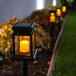 Solar Black Stake/Hanging Candle Lantern - Tray Pk of 16