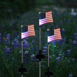 Solar USA Flag Stakes with White LED Lights -Tray Pack of 20