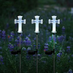 Alpine Corporation Solar Powered Cross LED Garden Stake- Display of 16