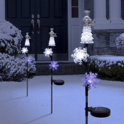 Alpine Corporation 34"H Outdoor Solar Snowman and Snowflakes Garden Stake with LED Lights