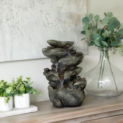 Alpine Corporation 14" Tall Indoor/Outdoor Tiering Rainforest Rock Waterfall Tabletop Fountain with LED Lights