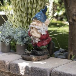 Alpine Corporation 15" Tall Outdoor Garden Gnome Smiling Yard Statue Decoration, Multicolor