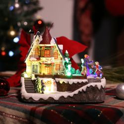 Alpine Corporation Indoor Christmas Village with Dancing Ice Skaters and LED Lights